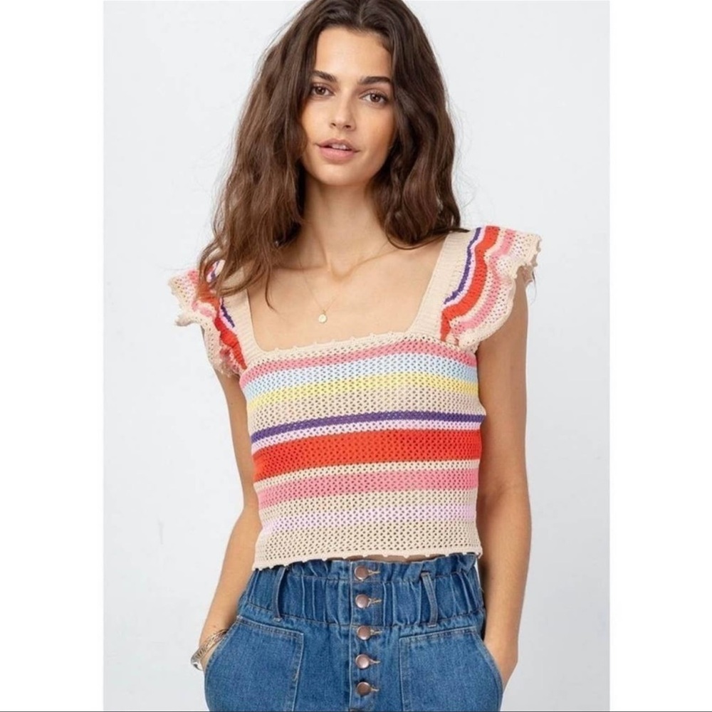 $138 NWT RAILS Knit Tan Multi Stripe Color Sweater Tank Top Sz Small